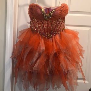 Jasz Couture short dress with see-through gemstone bodice (Size 10)